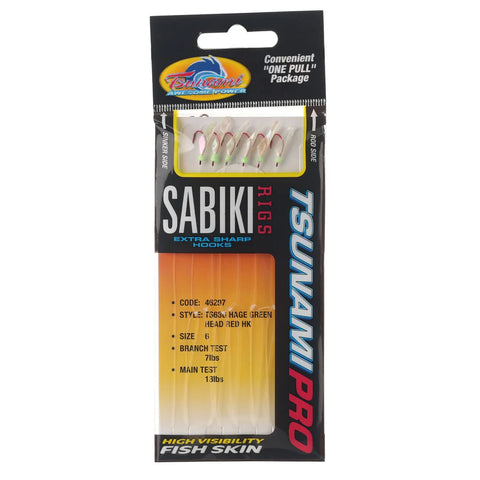 Tsunami Sabiki Rig - Iridescent Green Glo Head (Size 14)